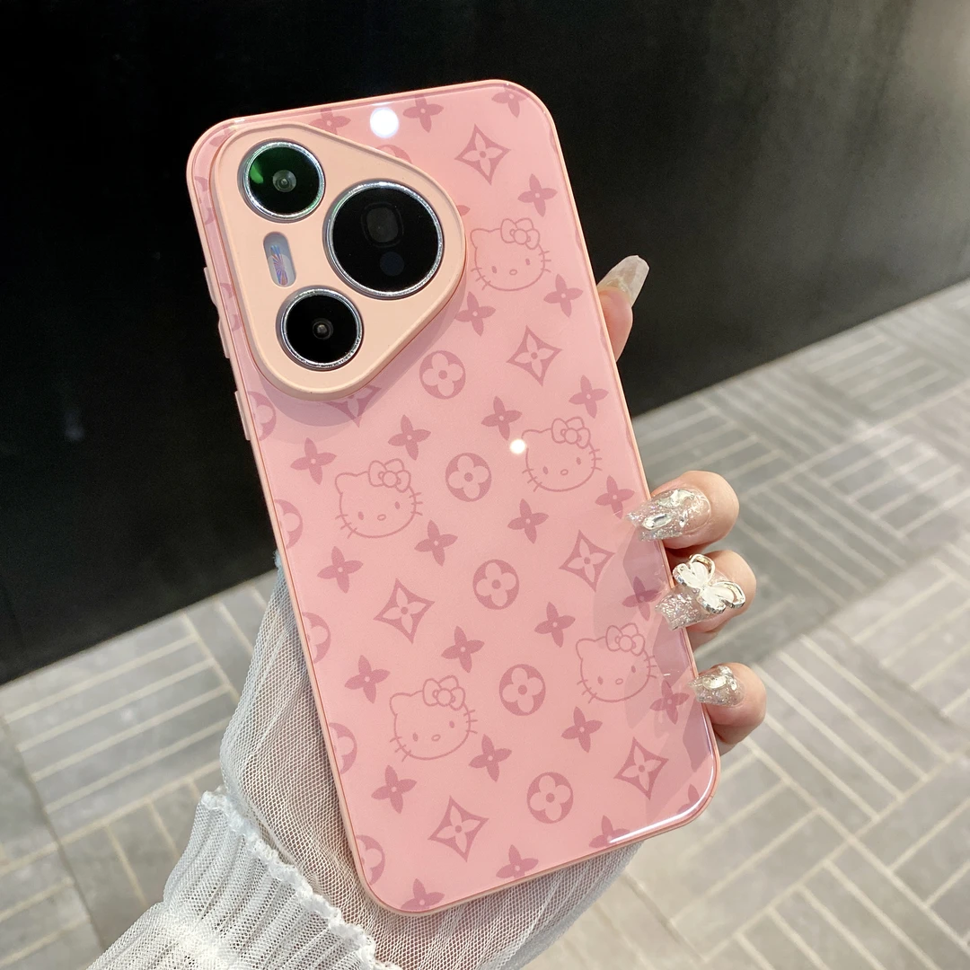 【苹果/华为/oppo/vivo/小米】粉色凯蒂适用pura70肤感玻璃手机壳