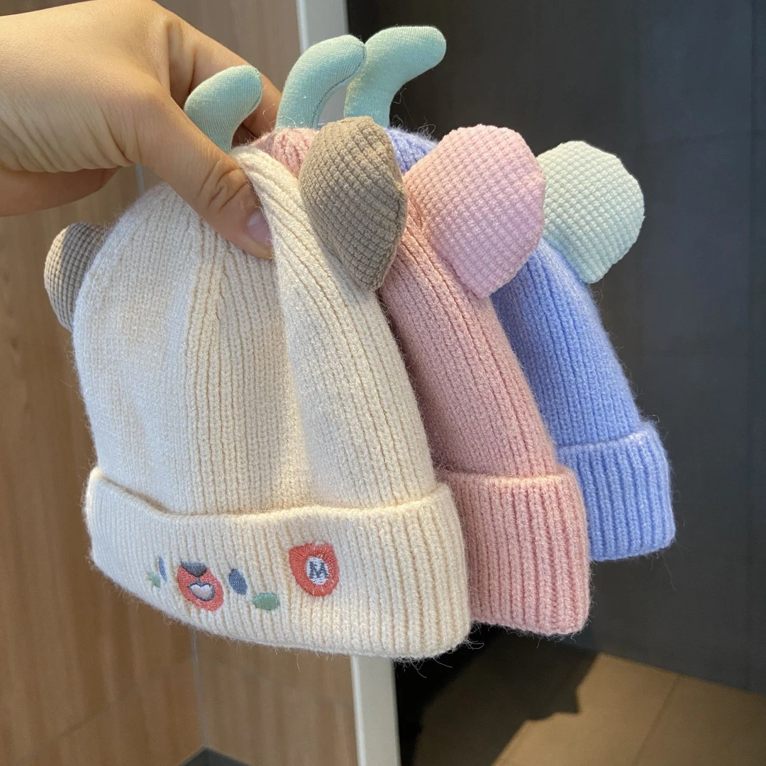 宝宝帽子秋冬款可爱超萌男女宝宝套头帽婴幼儿保暖卡通毛线帽潮