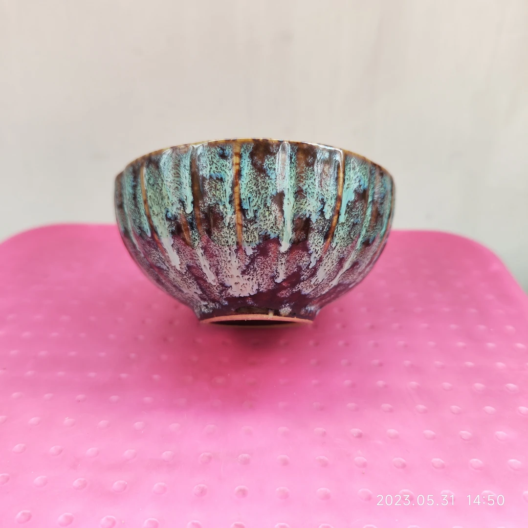 窑变陶瓷茶碗，精美大号品茗杯，花瓣主人杯，口径9.2厘米，高4.2厘米