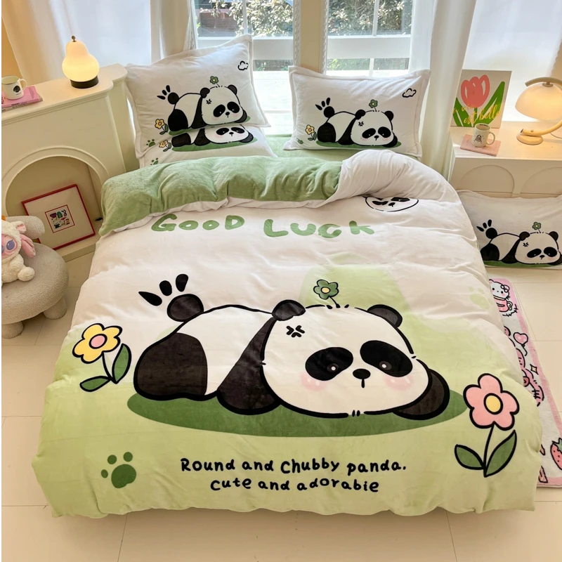 光点2024双面绒加厚高克重卡通大版A类牛奶绒四件套大版法莱绒