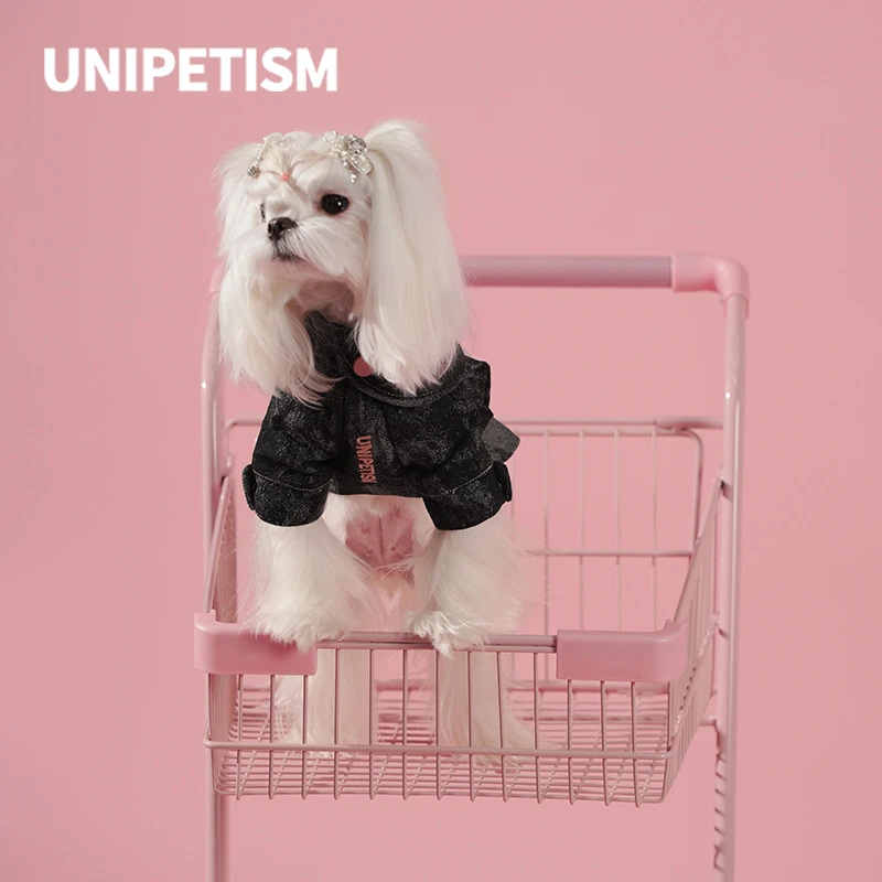 UNIPETISM甜酷黑粉高街牛仔肌理外套 宠物猫咪小狗衣服