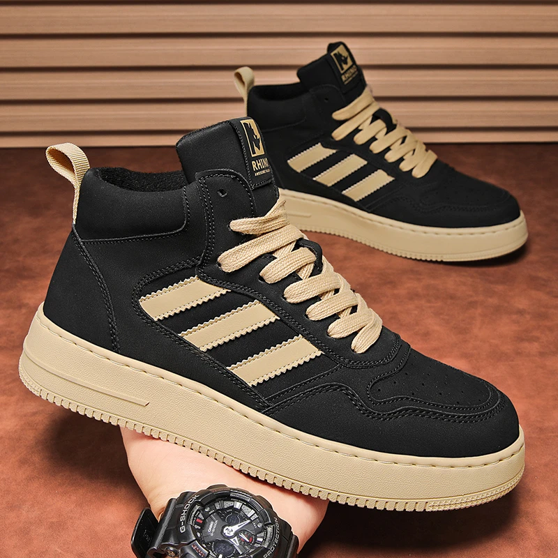 高帮男鞋2023冬季新款男士休闲板鞋潮流百搭厚底增高加绒运动潮鞋