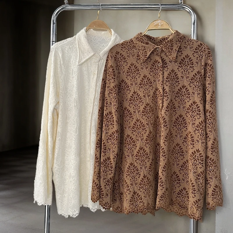2024-新款时尚百搭宽松慵懒风植绒蕾丝大版衬衣-249