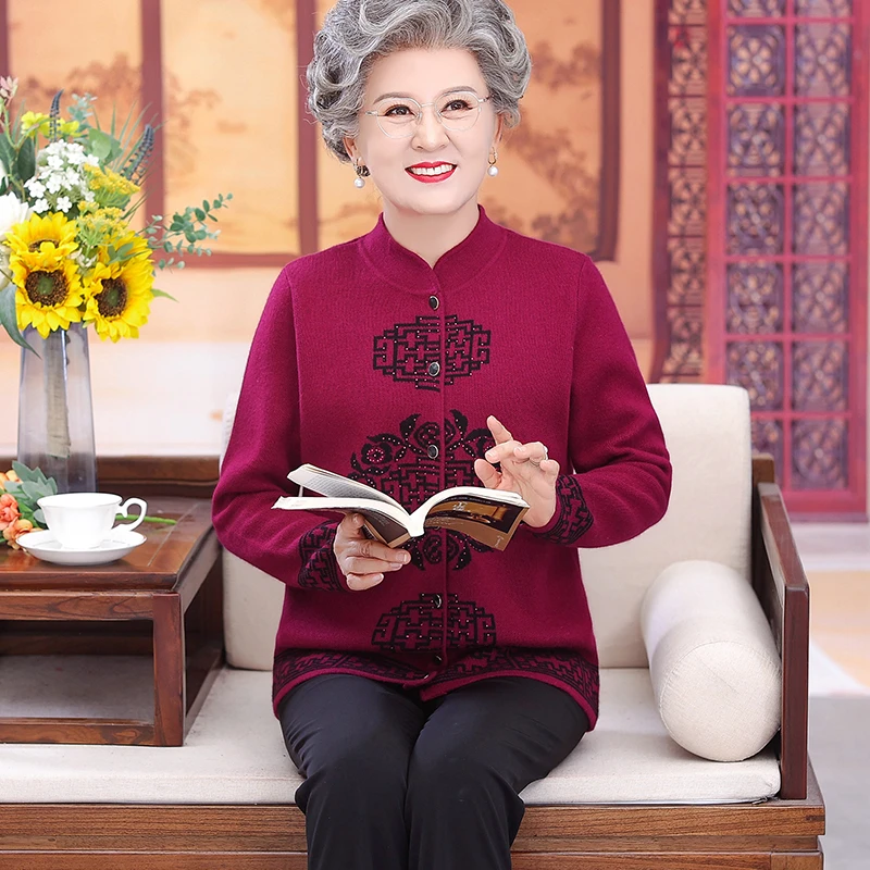 紫气东来！妈妈显白中老年羊绒衫上衣中老年奶奶装纯羊绒开衫外套