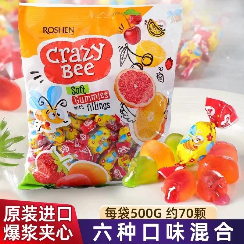俄罗斯进口乌克兰ROSHEN如胜小蜜蜂水果味夹心爆浆软糖果汁橡皮糖