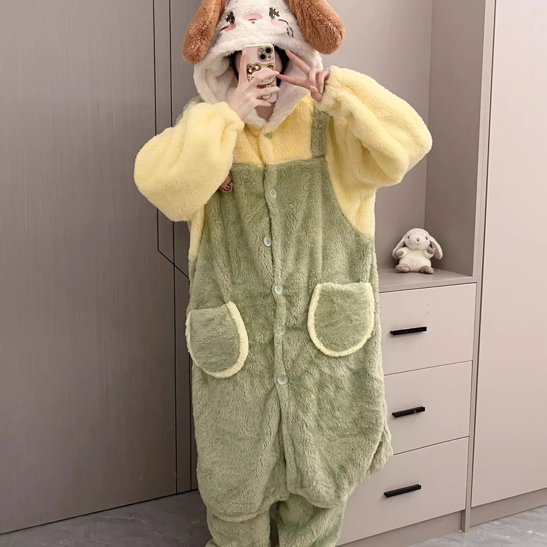 Souffle小狗冬季新款加绒加厚睡衣女珊瑚绒软妹睡袍家居服套装ins