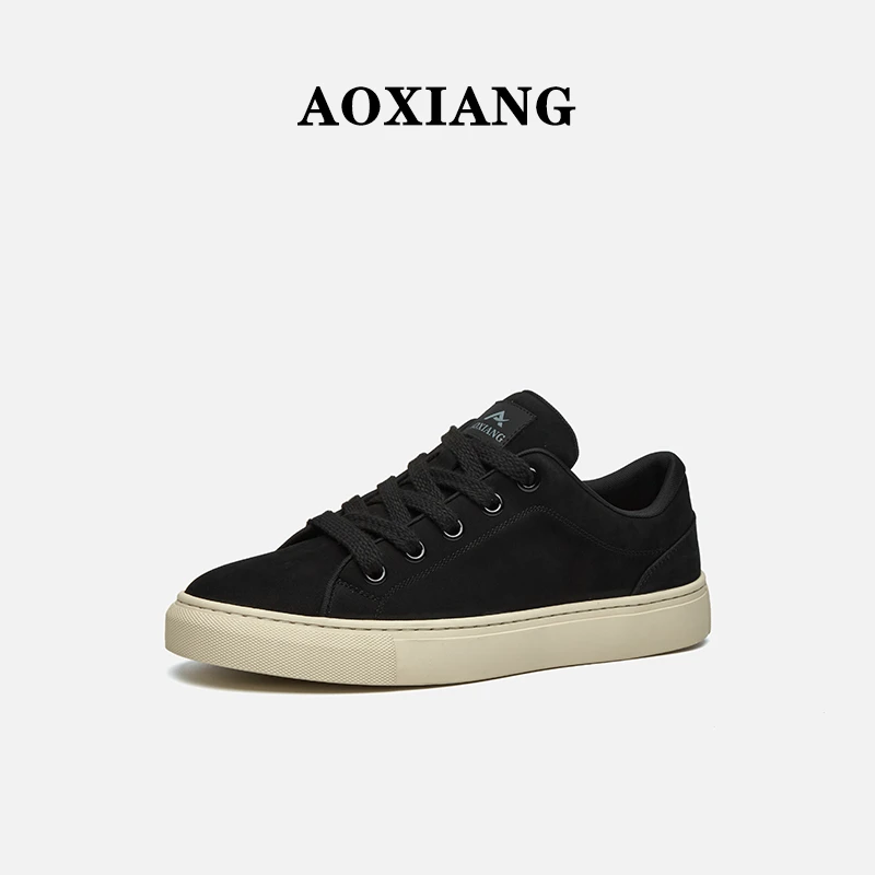 奥象2025新款板鞋男士休闲透气韩版潮鞋真皮复古饼干面包鞋小黑鞋