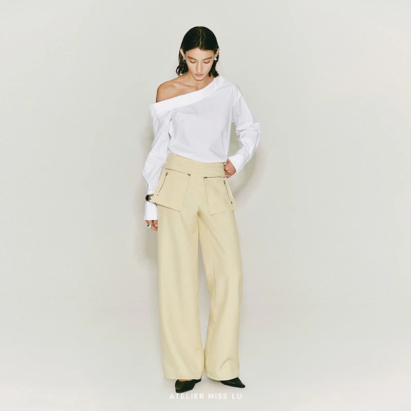 618福利款【清泉】不对称斜肩设计白衬衫242015