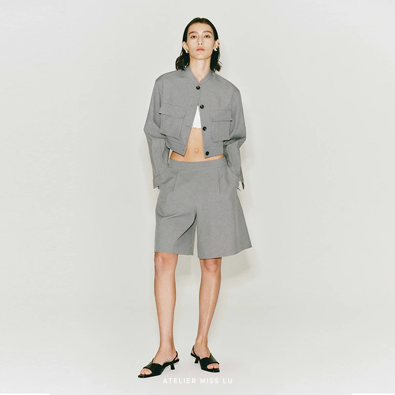 618福利AtelierMissLu【薄暮飞行】造型大口袋立领短款外套242012A