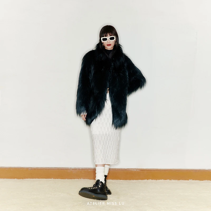 AtelierMissLu设计师品牌秋冬重工长毛环保中长款大衣外套220027