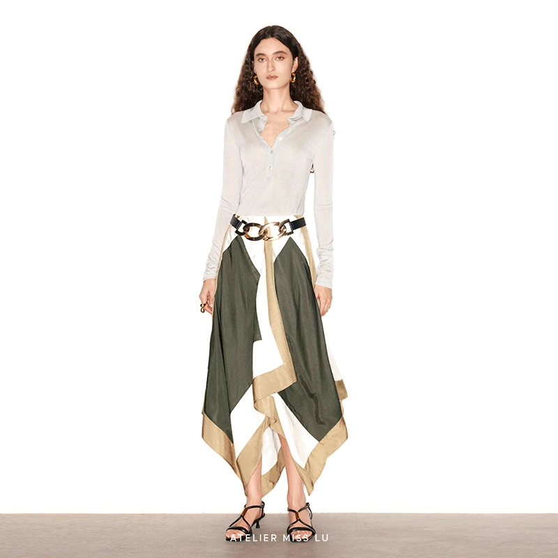 AtelierMissLu【薄荷弹珠】复古老钱风长袖冰感针织上衣242084B