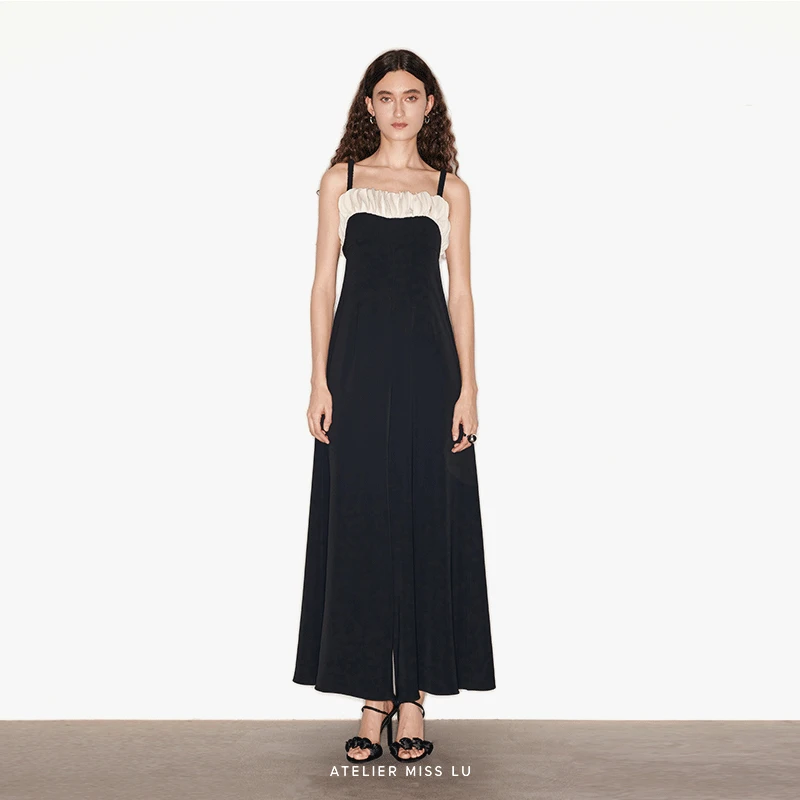 AtelierMissLu【白日浪花】层叠圆片拼接吊带阔腿重工连体裤24509A