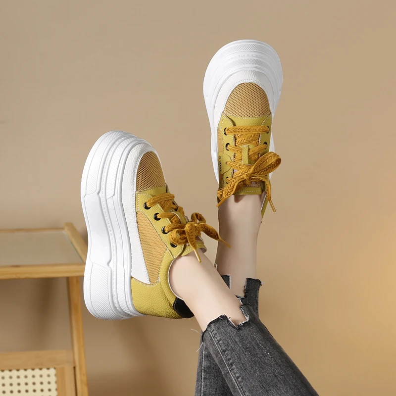 2024春夏新款13厘米韩版松糕厚底内增高网面休闲鞋小个子百搭配裙