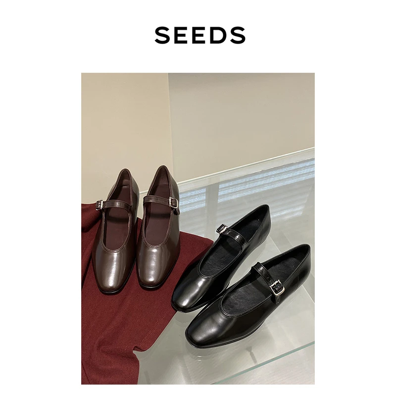 【复古韵味】SEEDS STUDIO  简约舒适 气质一字带平底玛丽珍单鞋