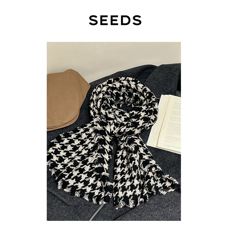【叙写冬日】SEEDS STUDIO云朵般柔软阿拉善山羊绒气质千鸟格围巾