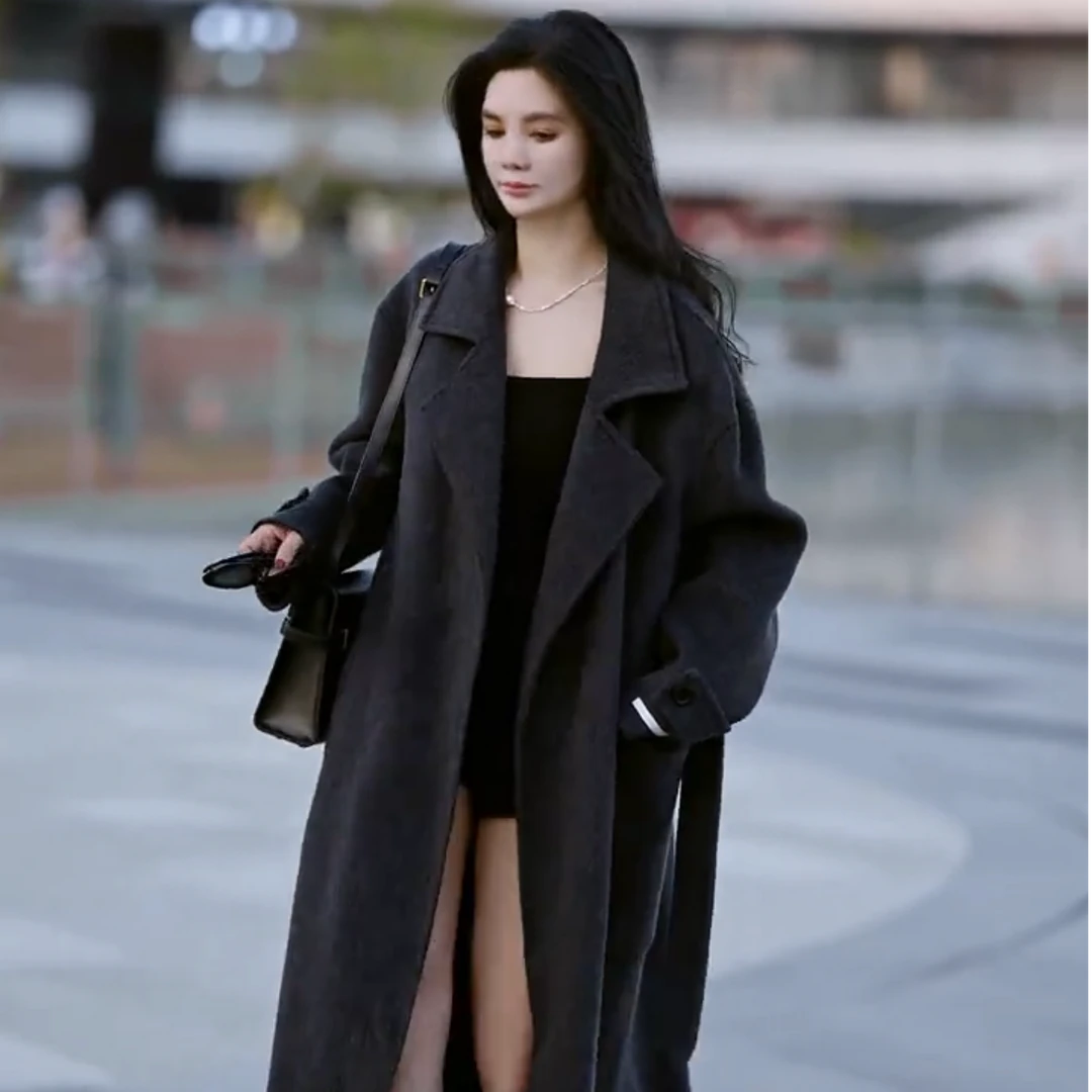 2025冬季新款高级感绵羊毛高个子长款时尚韩版大衣女外套-L708