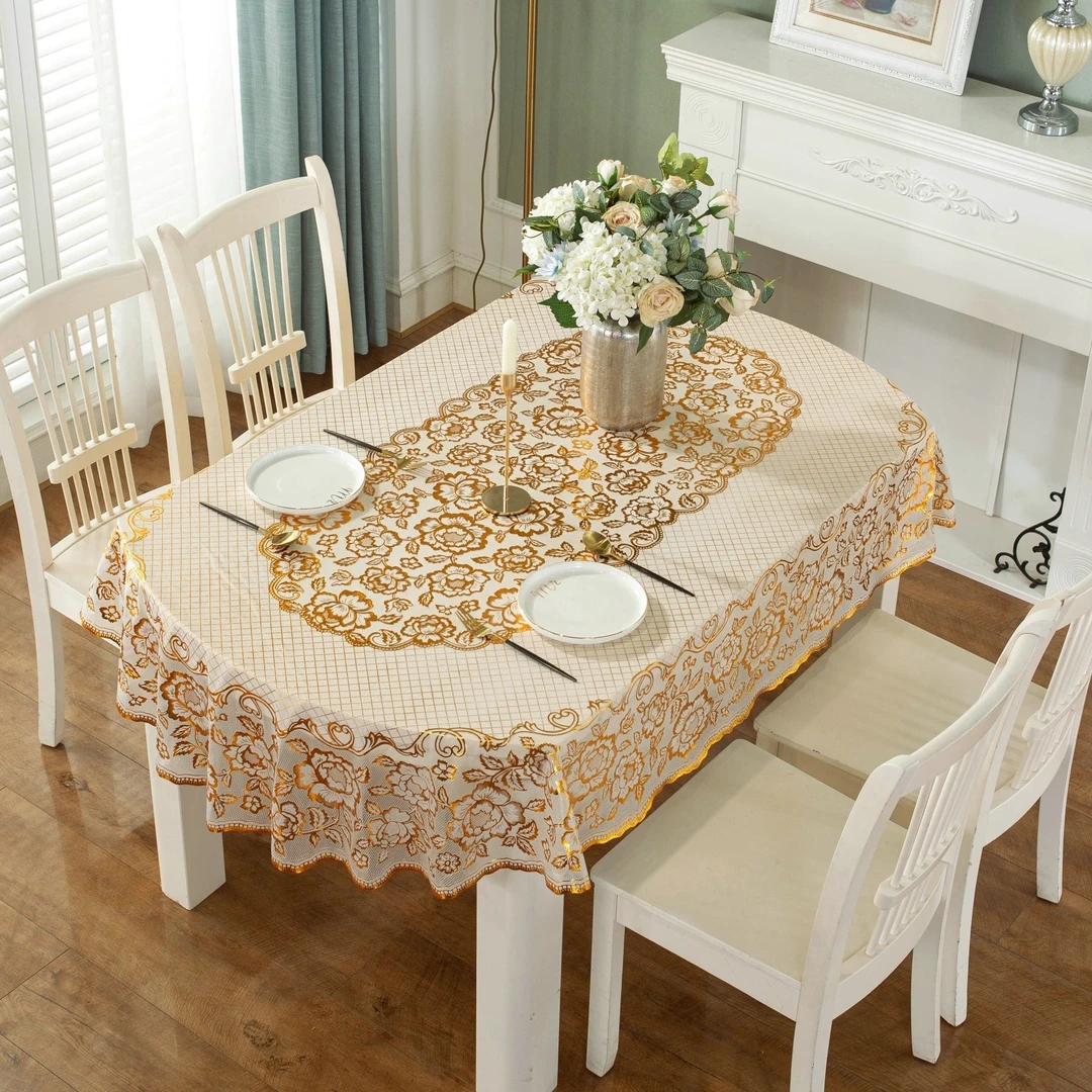 椭圆桌布137*200cm烫金pvc桌布餐桌防水免洗防烫防油家用台布