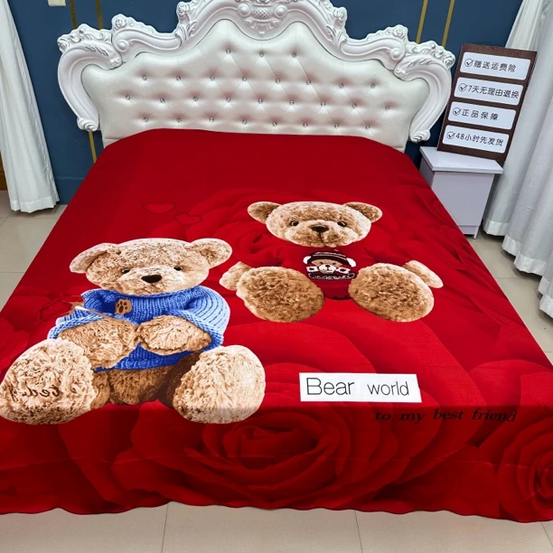 红色小熊2米3×2米4成品双人床单加厚磨毛双人床单四季通用