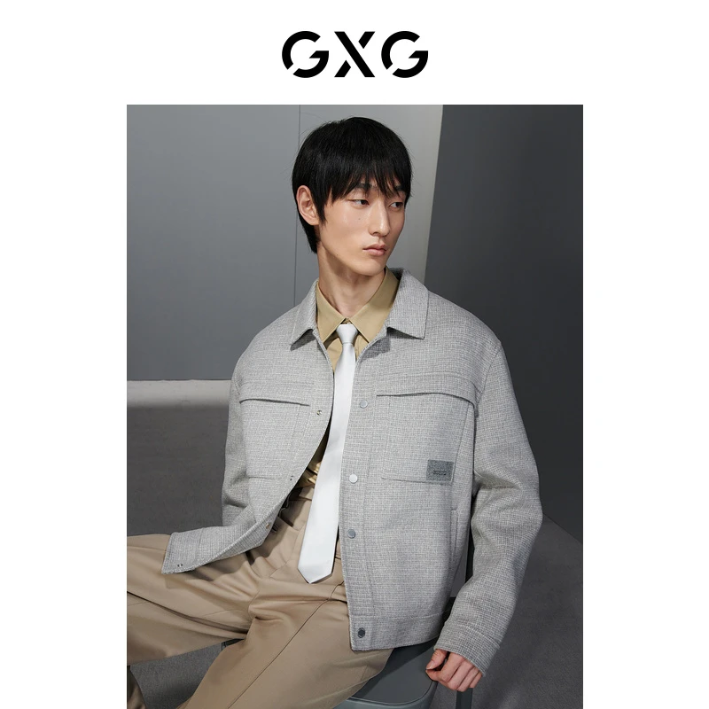 GXG男装 羊毛混纺双面呢短款外套男士23年冬季新品#GED10631634