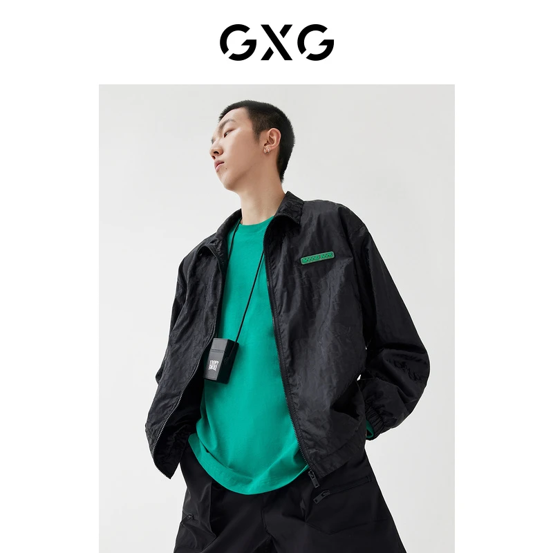 GXG男装春季黑色立领时尚潮流休闲夹克外套满印外穿#GD1210216B