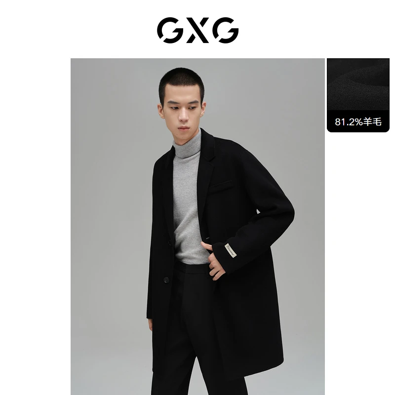 GXG男装【斯文系列】21年冬季新品羊毛面料双面呢黑色#10C126001I