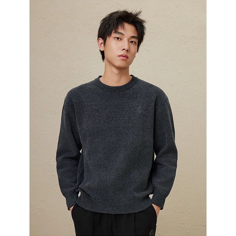 多色雪尼尔面料简约刺绣毛衣圆领针织衫休闲秋冬季#G24D204001