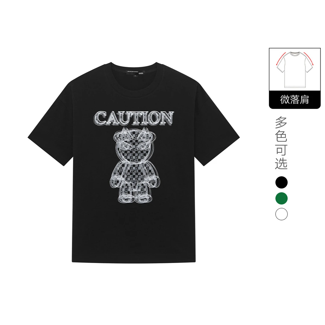 GXG男装夏季潮流时尚棋盘格小熊印花情侣短袖T恤男#GHD1440044B