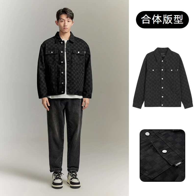 GXG【爆款推荐】春秋热卖 棋盘格男式牛仔夹克外套上衣#G24DE83001
