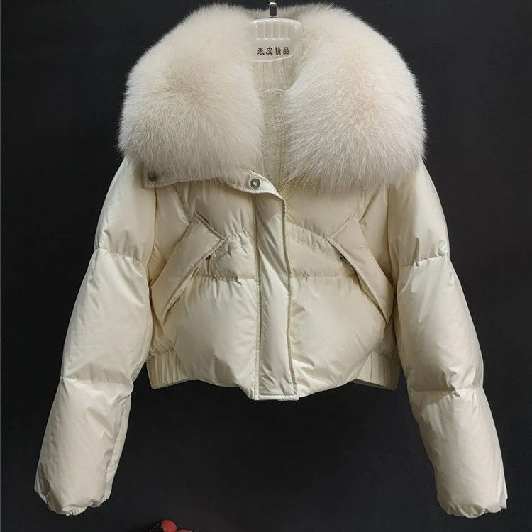 2023新款仿狐狸毛领羽绒服女短款小个子加厚外套大衣冬季