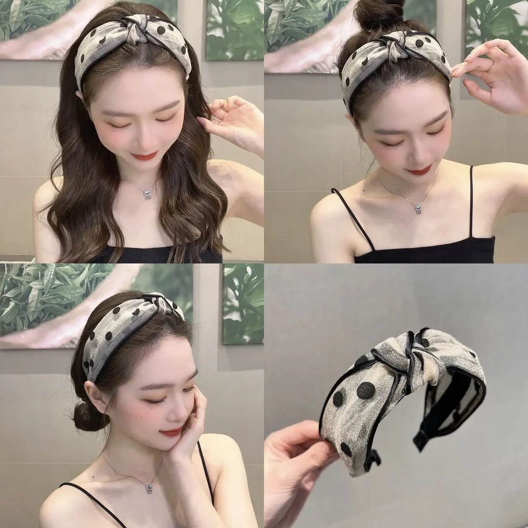 韩国波点网纱打结发箍女洗脸百搭简约仙女森系超仙显脸小宽边I