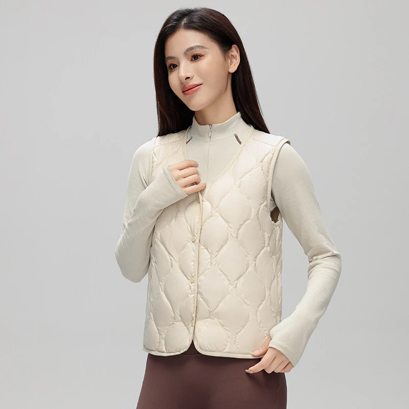 90白鸭绒短款轻薄羽绒马甲女外穿内搭保暖v领背心修身秋冬季内穿