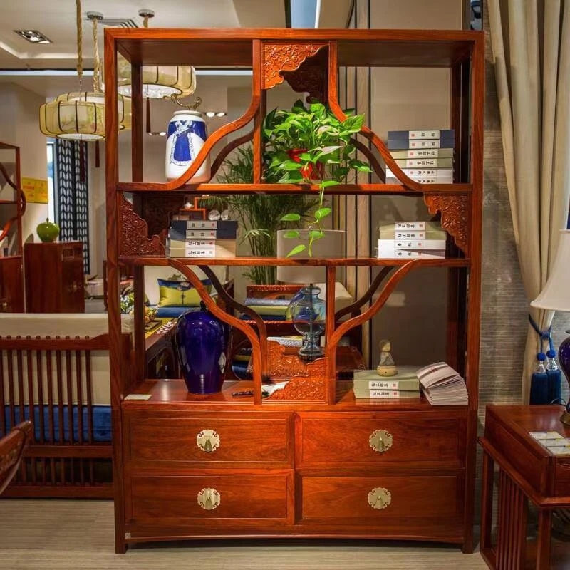 新中式双面客厅书柜办公雕花置物书房