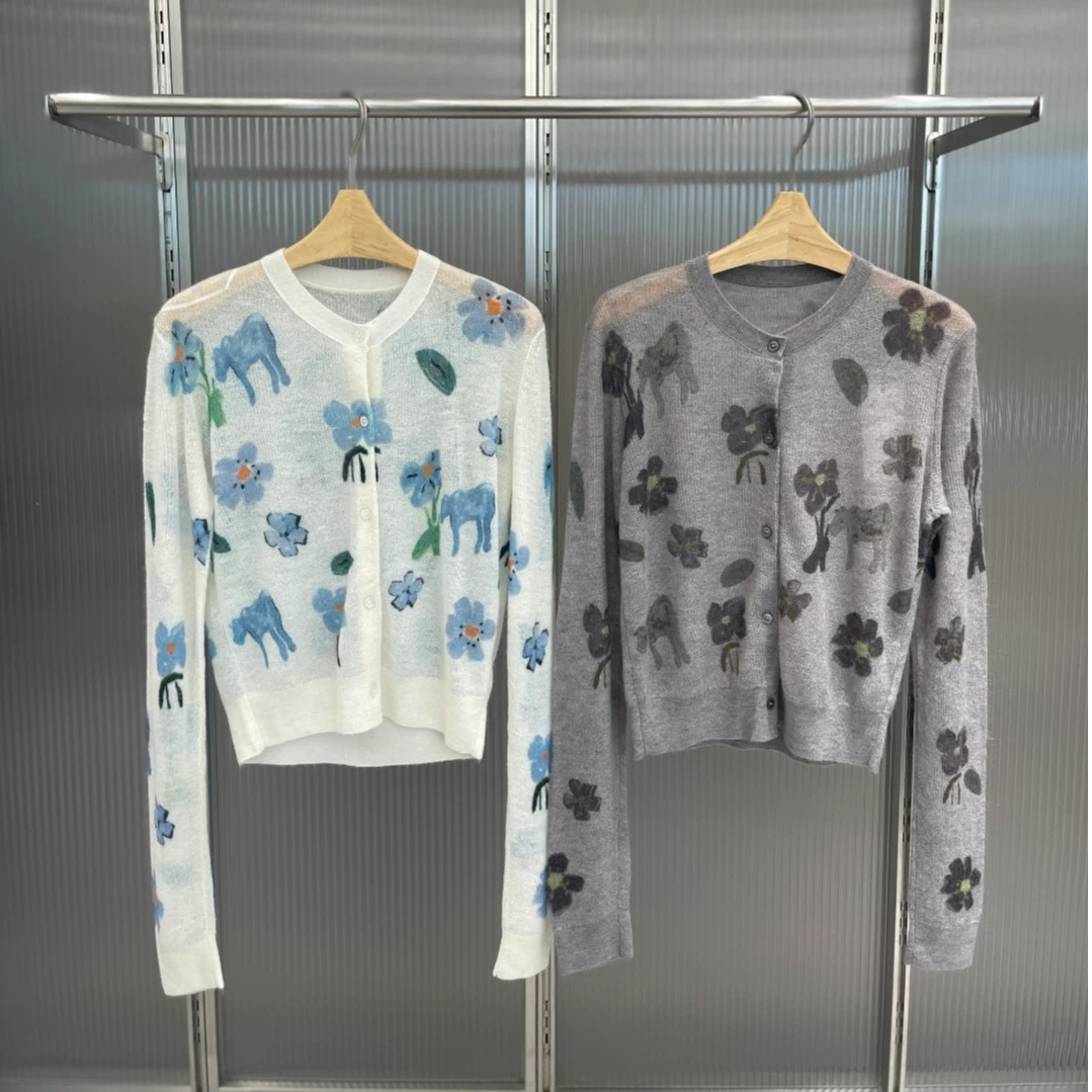 【RU24】江家新款卡通提花针织开衫长袖上衣