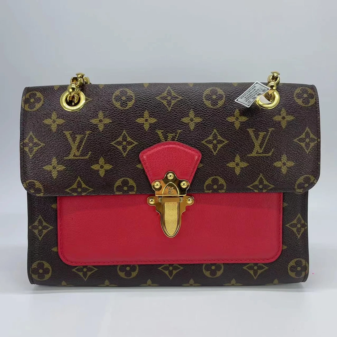 95新 LouisVuitton/路易威登 红色维多利亚单肩包 女士拼色经典LV