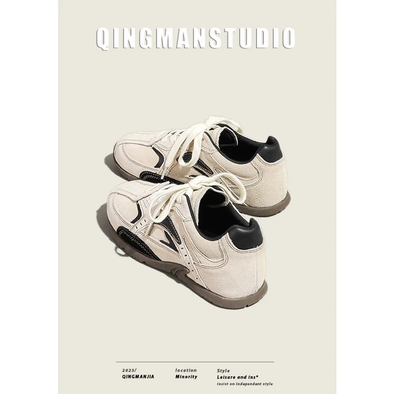 轻漫家拼色老爹鞋透气休闲登山鞋2024秋季新款阿甘鞋复古德训鞋女