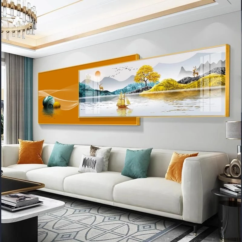 客厅装饰画现代简约沙发背景墙高端叠加双层挂画轻奢主卧室床头画