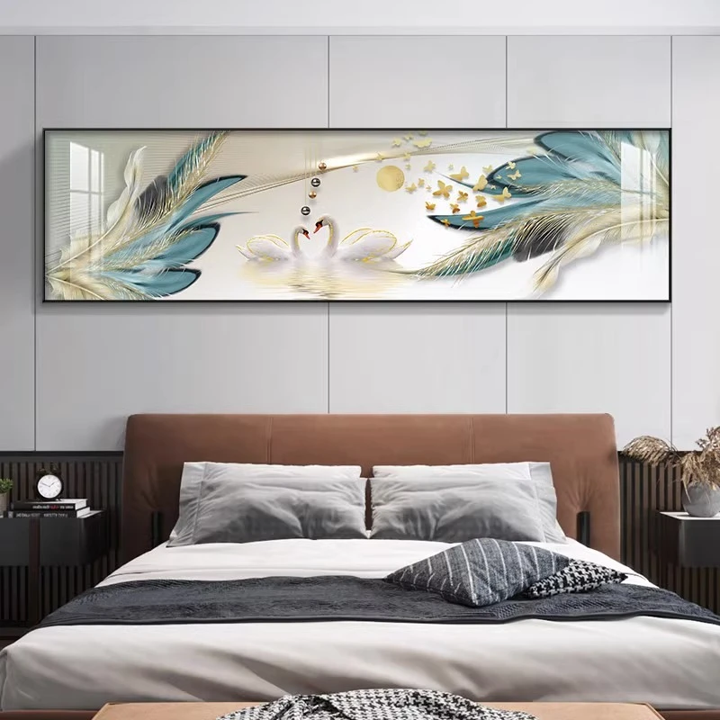 天鹅床头装饰画现代简约主卧室高端大气晶瓷画轻奢客厅背景墙壁画