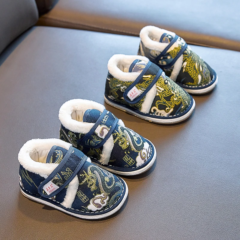 儿童手工棉鞋龙腾中式1-5一周岁2鞋子加厚保暖新年宝宝棉花冬M318