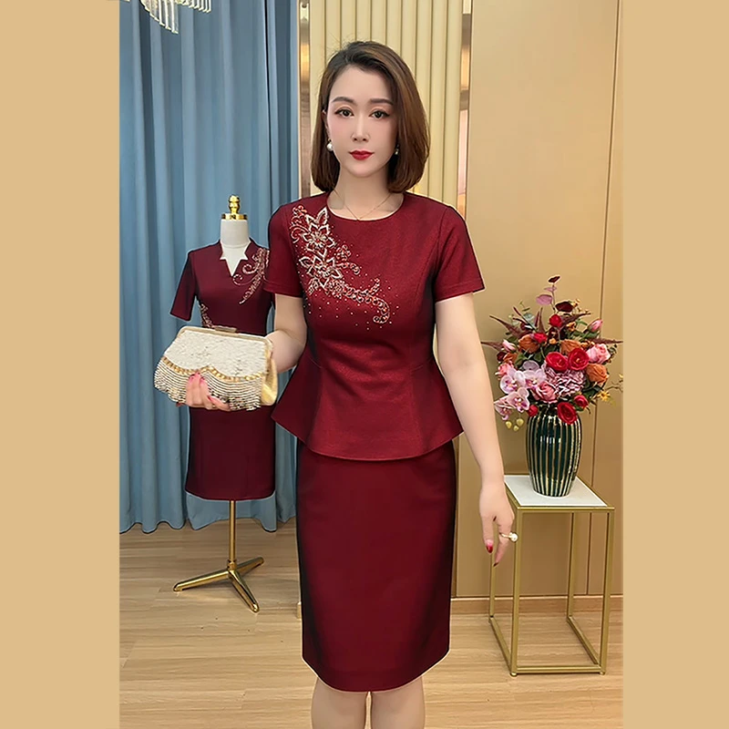 夏季新款两件套套装气质喜婆婆喜妈妈礼服裙显瘦婚宴会妈妈装