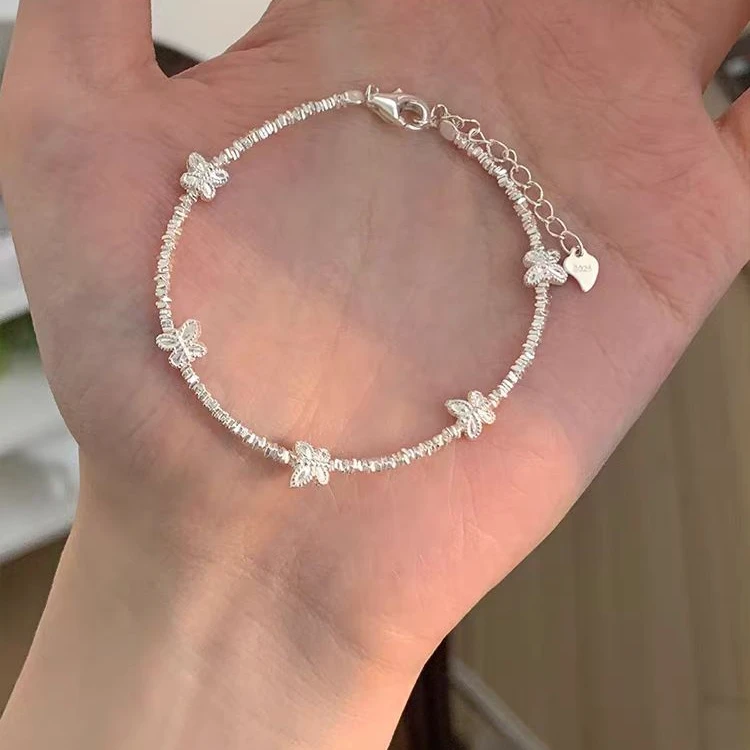 925银手链 为晚S925纯银碎银子蝴蝶手链女新颖配饰新潮流个性