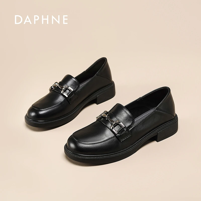 达芙妮厚底黑色小皮鞋女2024新款秋季复古英伦风系带乐福鞋女单鞋