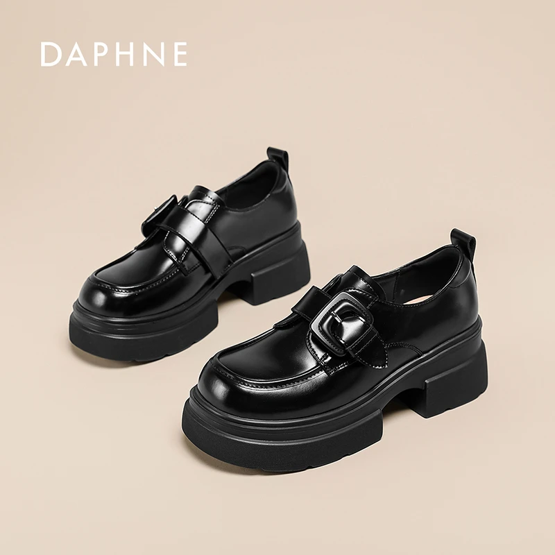 达芙妮乐福鞋2024秋季新款黑色休闲时尚增高复古小皮鞋经典女鞋