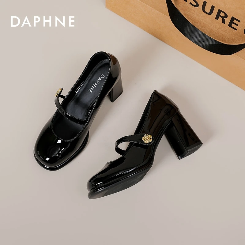 达芙妮单鞋小皮鞋女2025春季新款黑色粗跟高跟时尚英伦风玛丽珍女