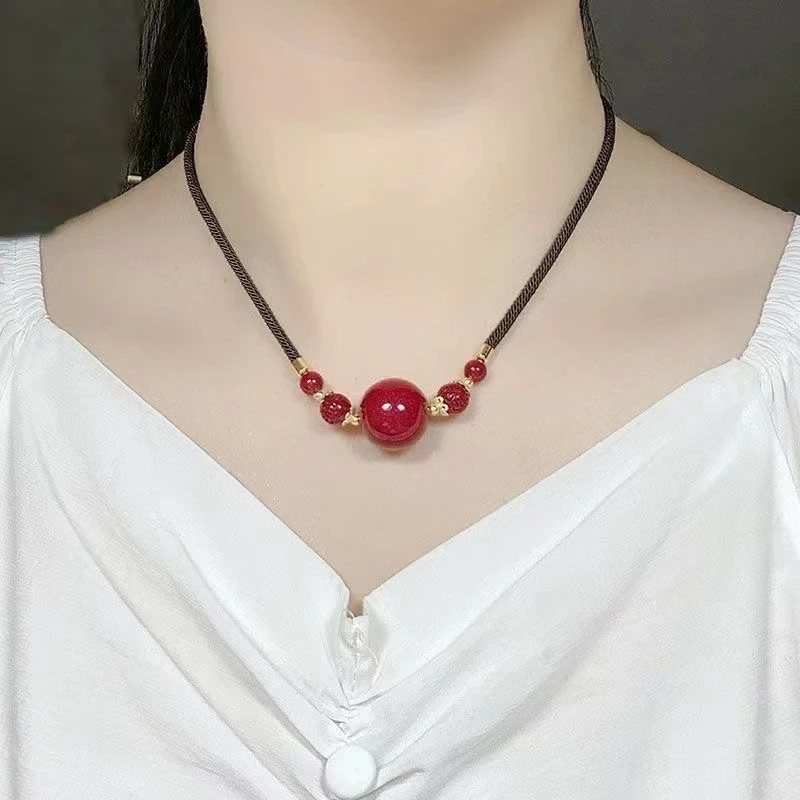 《正品朱砂》纯手工转运珠红色锁骨链精致百搭款