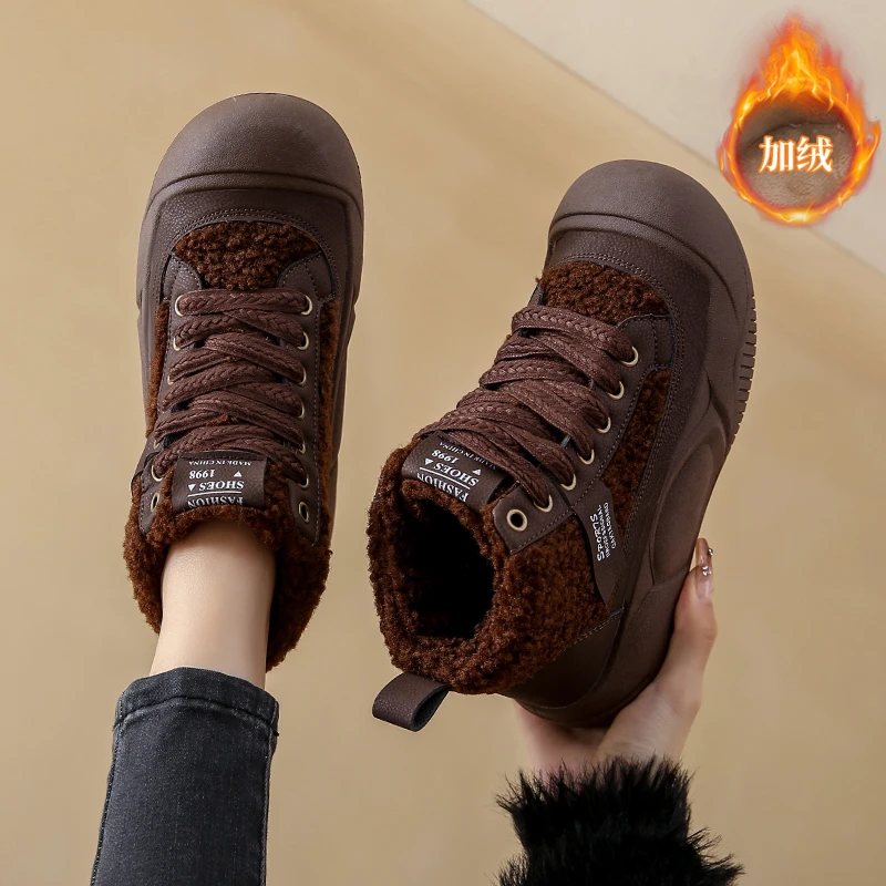 加绒雪地鞋女2023冬季新款爆款高帮鞋防滑软底软面小白鞋休闲短靴
