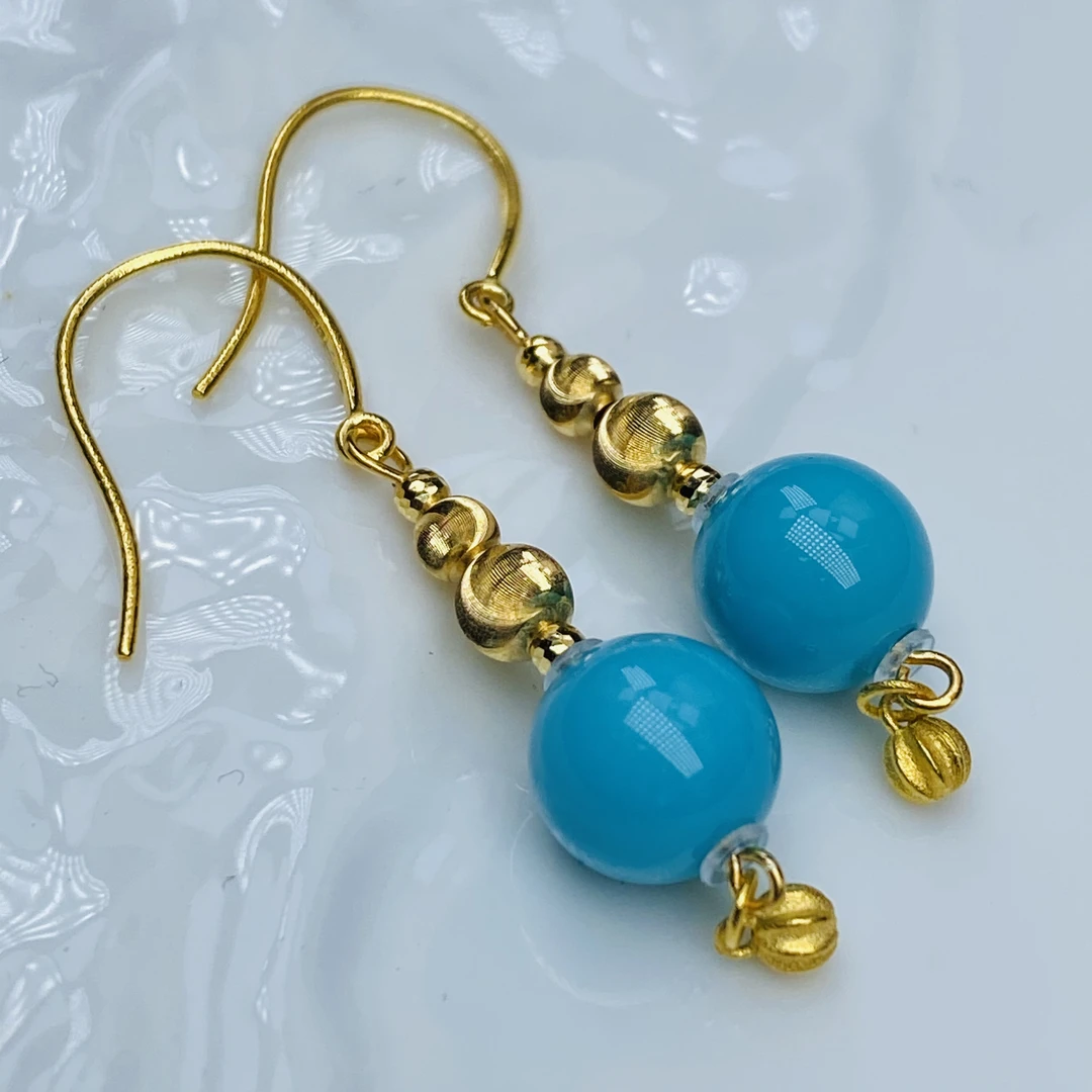 【珺笙珠宝】绿松石圆珠18k金diy耳坠S2000210001058