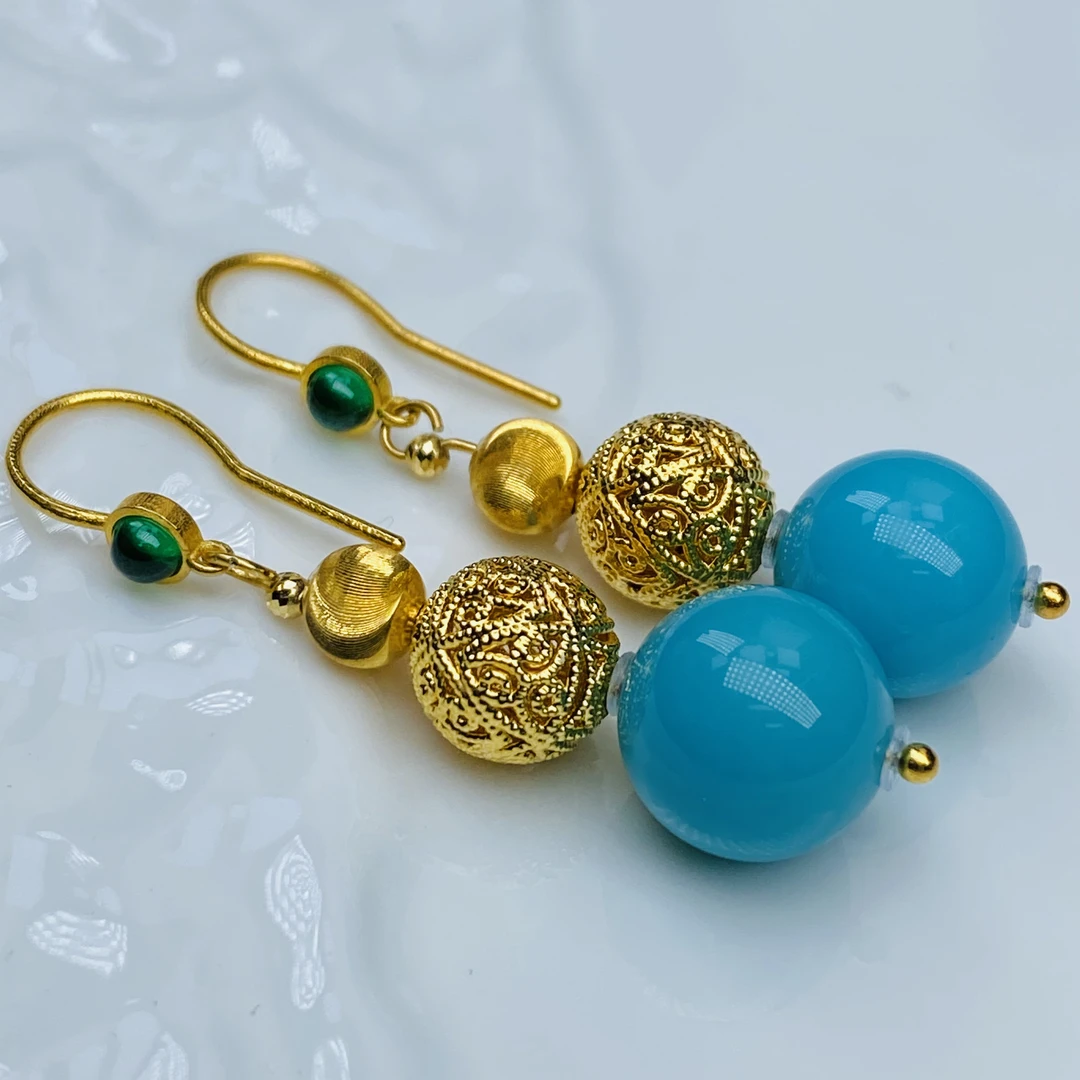 【珺笙珠宝】绿松石圆珠18k金diy耳坠S4000210002044