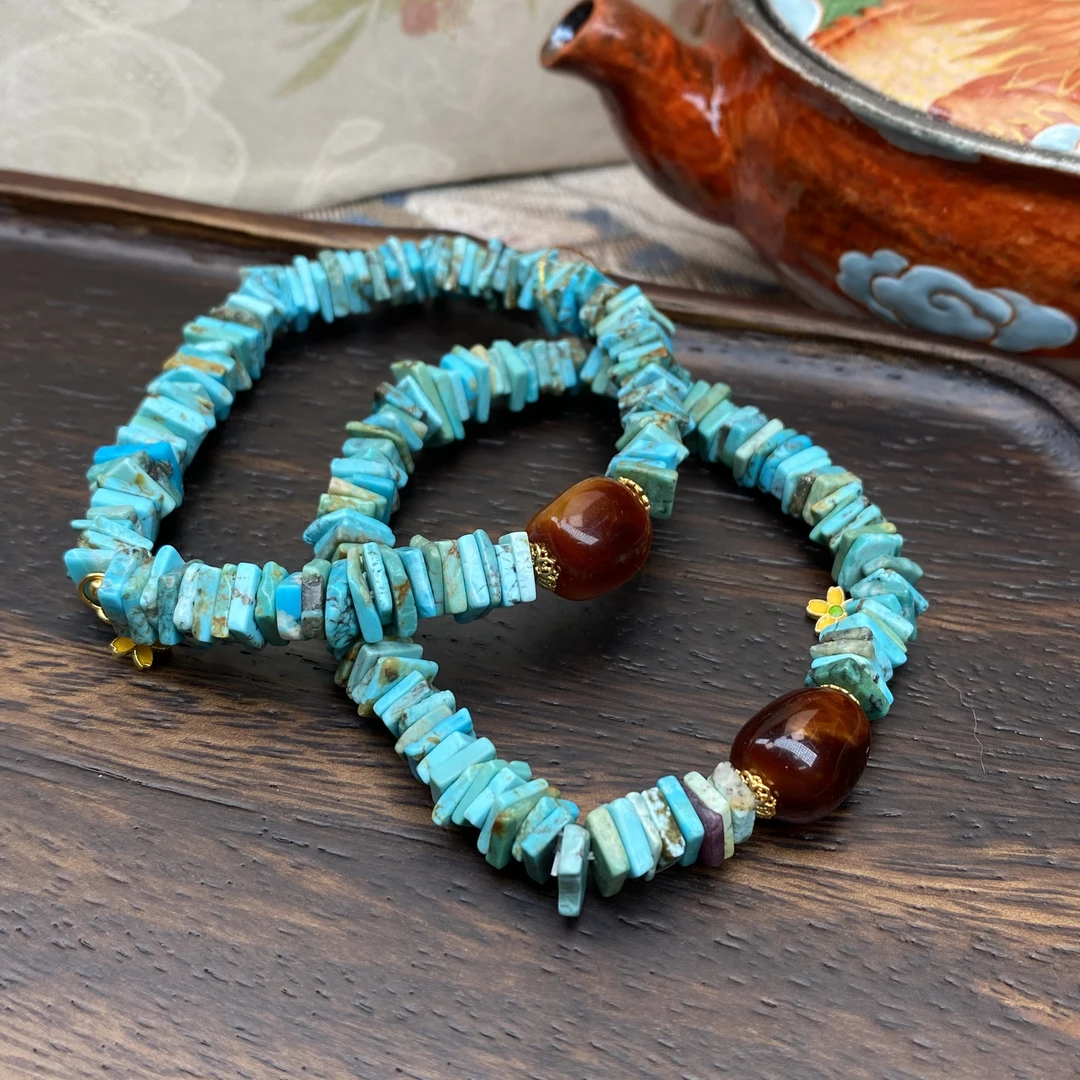 【珺笙珠宝】沁色蜜蜡随型搭配绿松石手串 多样性发其一S1002105054