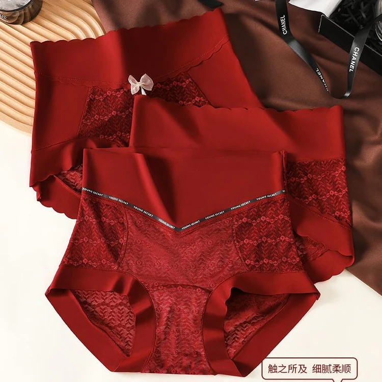 组合装高腰收腹蕾丝内裤女士红色本命年2025属蛇纯欲收小肚子秋冬