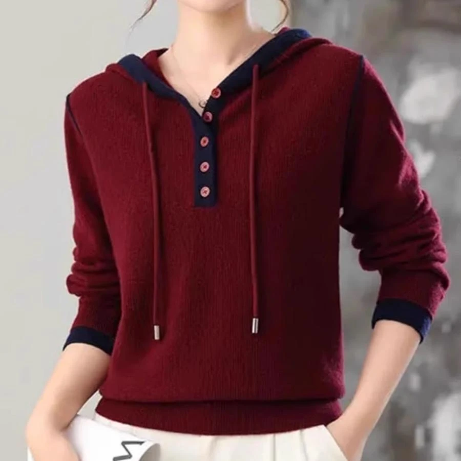 秋冬季新款韩系时尚小个子短款撞色休闲连帽卫衣套头毛衣针织衫女